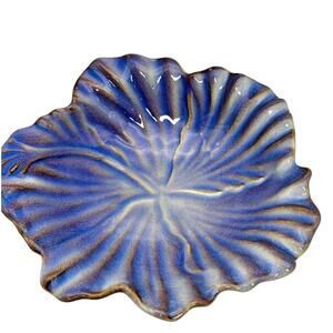 Vintage Blue Tropical Clay Hawaii Floral Pottery Bowl